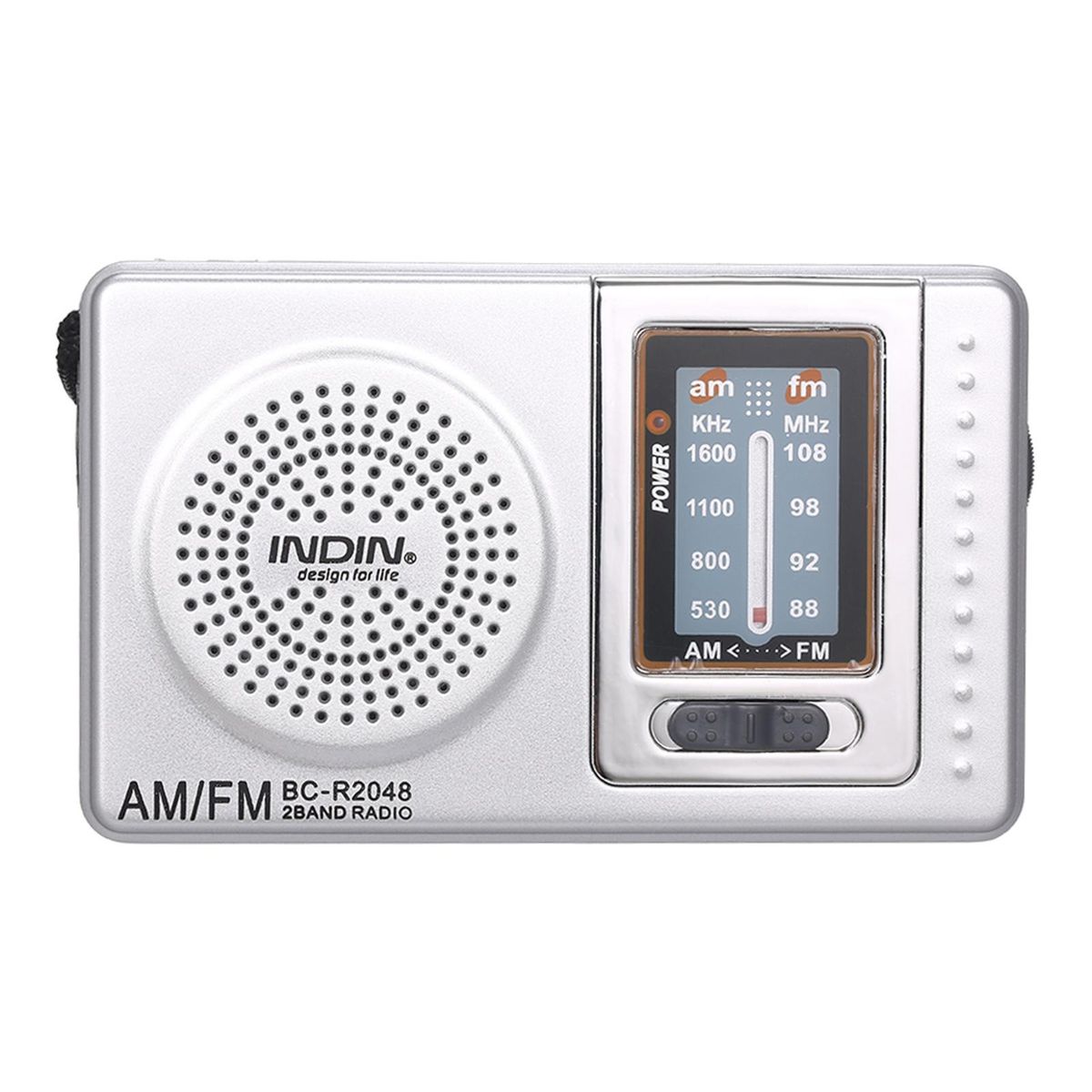 INDIN BC-R2048 Mini AM FM Radio 2 Band Radio Receiver Portable Pocket Radio Built-in Speaker w/ Headphone Jack Telescopic Antenna