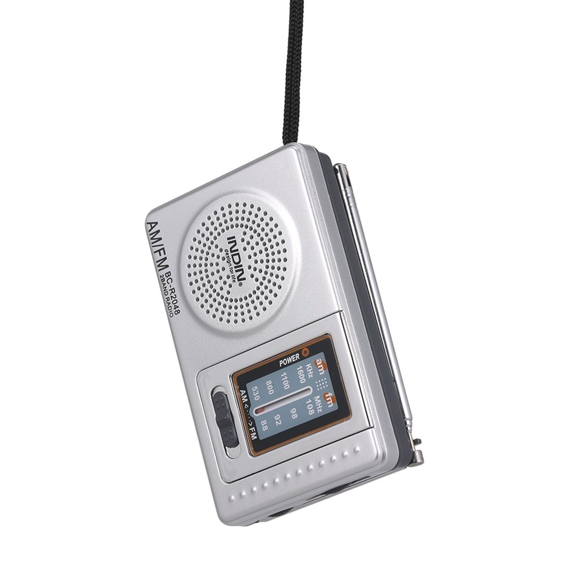 INDIN BC-R2048 Mini AM FM Radio 2 Band Radio Receiver Portable Pocket Radio Built-in Speaker w/ Headphone Jack Telescopic Antenna