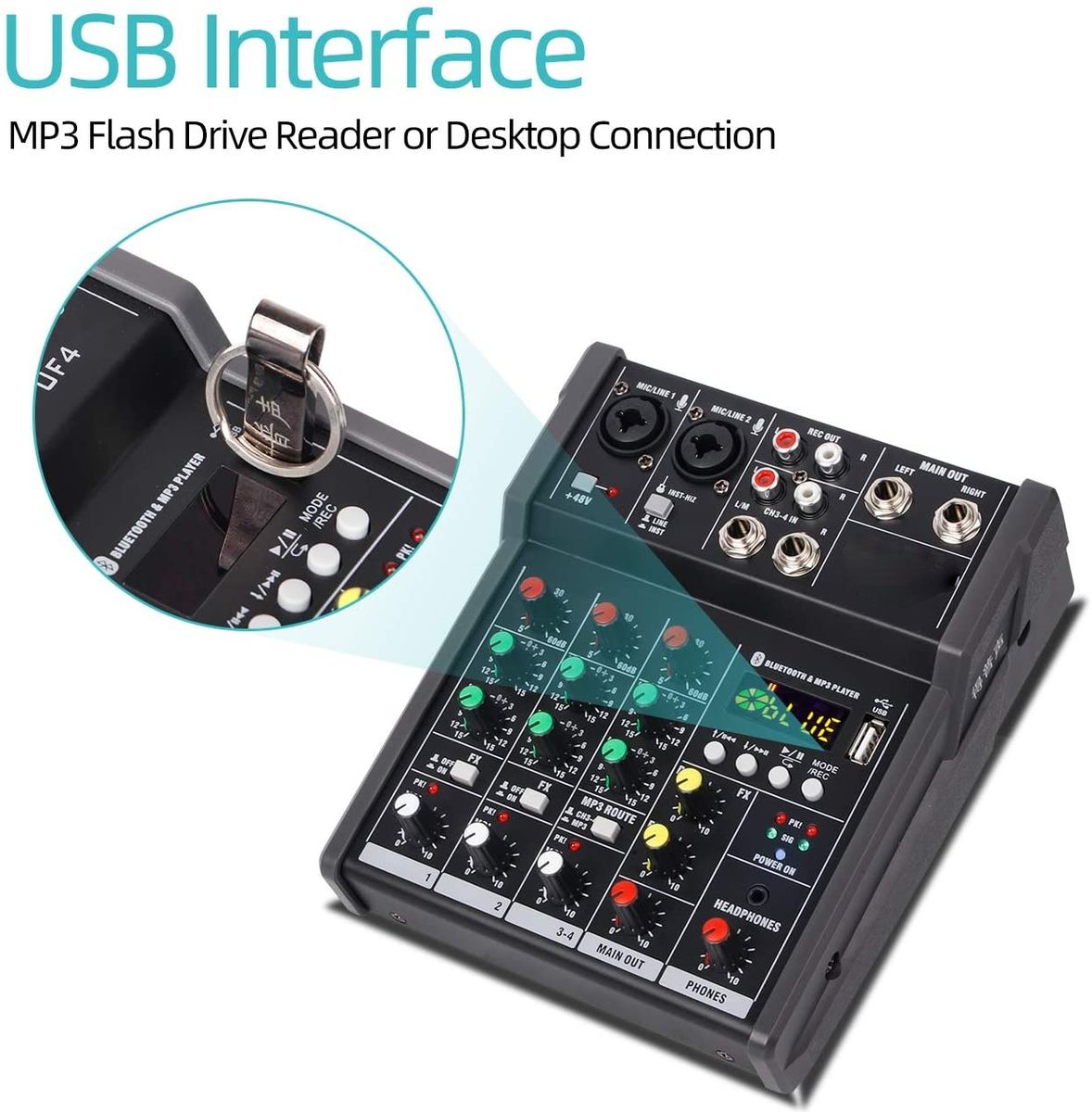 Sound Mixing Console Bluetooth USB Record Computer Playback