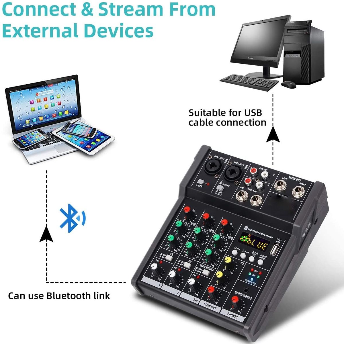 Sound Mixing Console Bluetooth USB Record Computer Playback