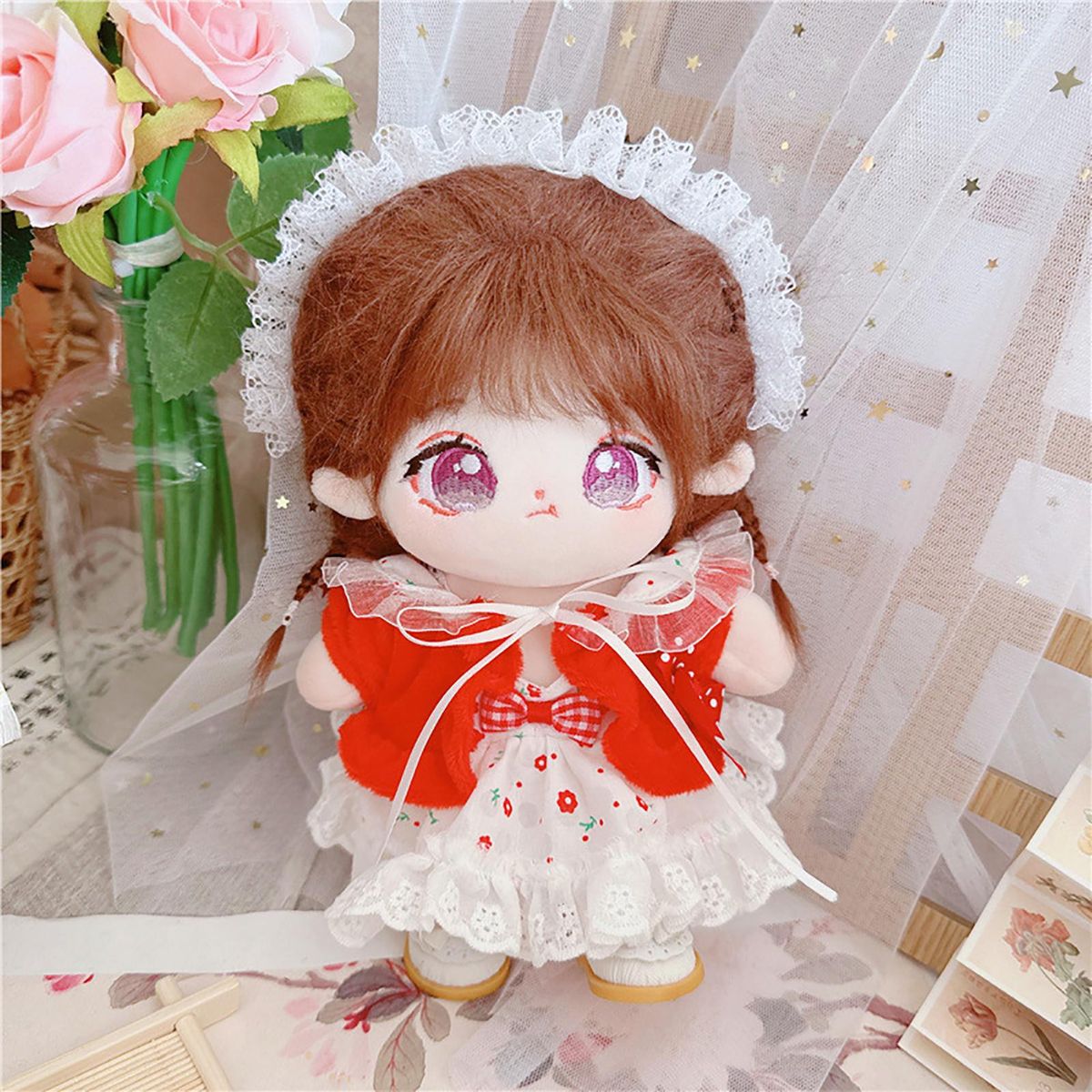 1 Set Doll Dress Set Mini Dress Tops Set Idol Doll Clothes Red