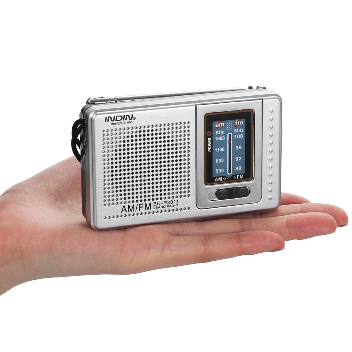 INDIN BC-R2011 Mini AM FM Radio 2 Band Radio Receiver Portable Pocket Radio Built-in Speaker w/ Headphone Jack Telescopic Antenna