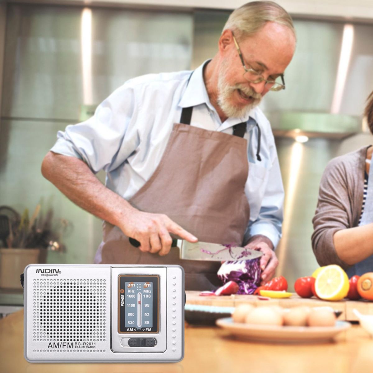 INDIN BC-R2011 Mini AM FM Radio 2 Band Radio Receiver Portable Pocket Radio Built-in Speaker w/ Headphone Jack Telescopic Antenna