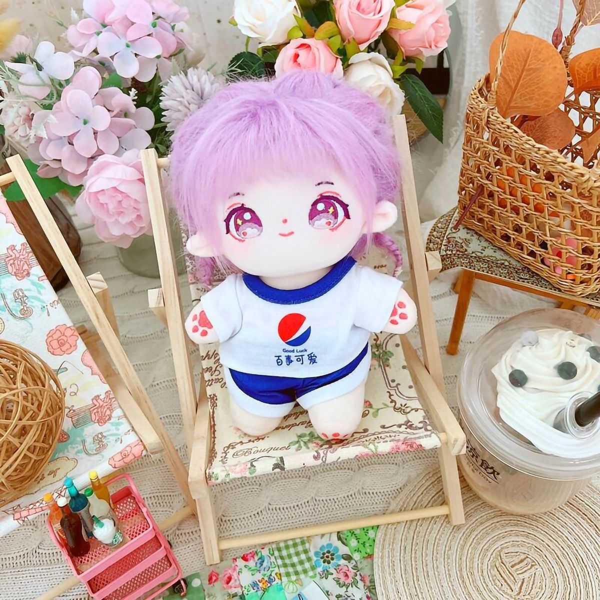 Doll Pants 20cm Cotton Idol Doll T-shirt Shorts Blue