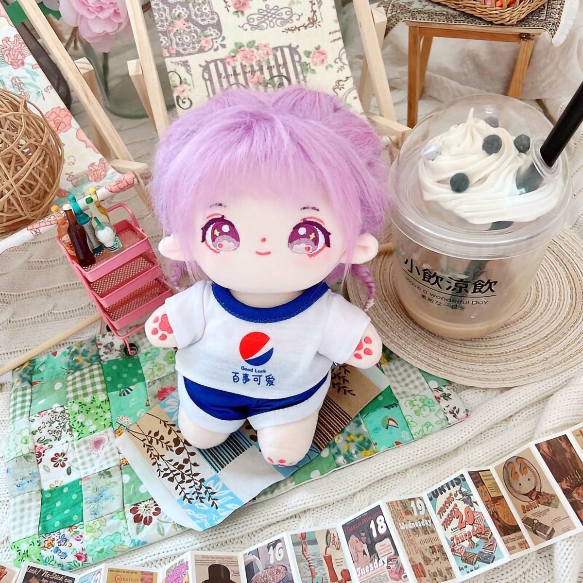 Doll Pants 20cm Cotton Idol Doll T-shirt Shorts Blue