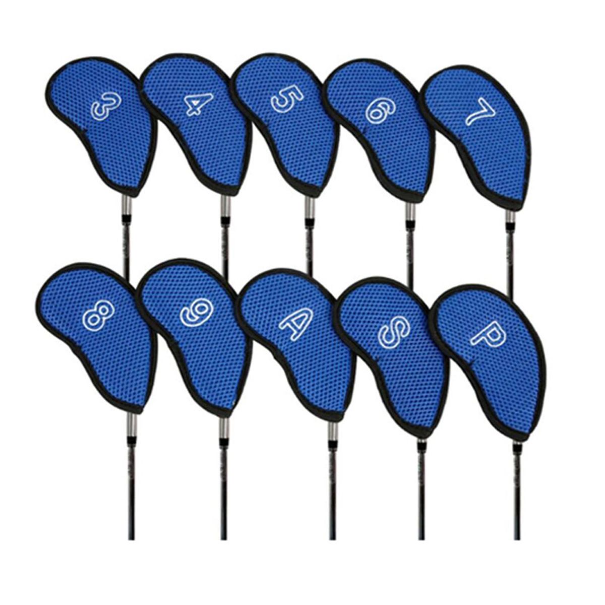 10Pcs Golf Protective Covers Golf Iron Head Covers Protectors Decors Blue