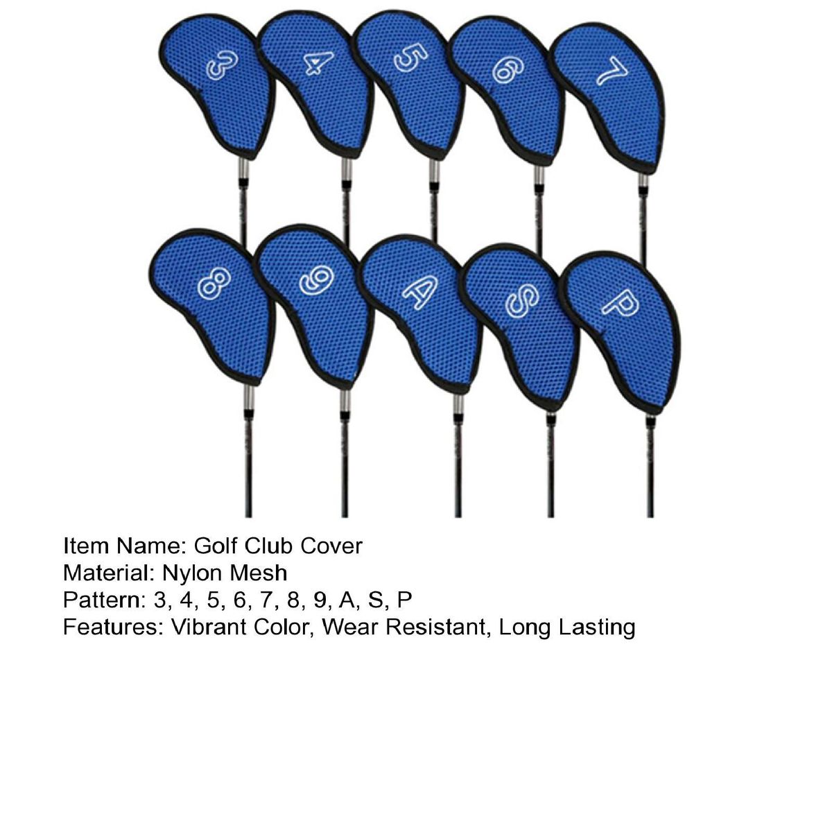 10Pcs Golf Protective Covers Golf Iron Head Covers Protectors Decors Blue