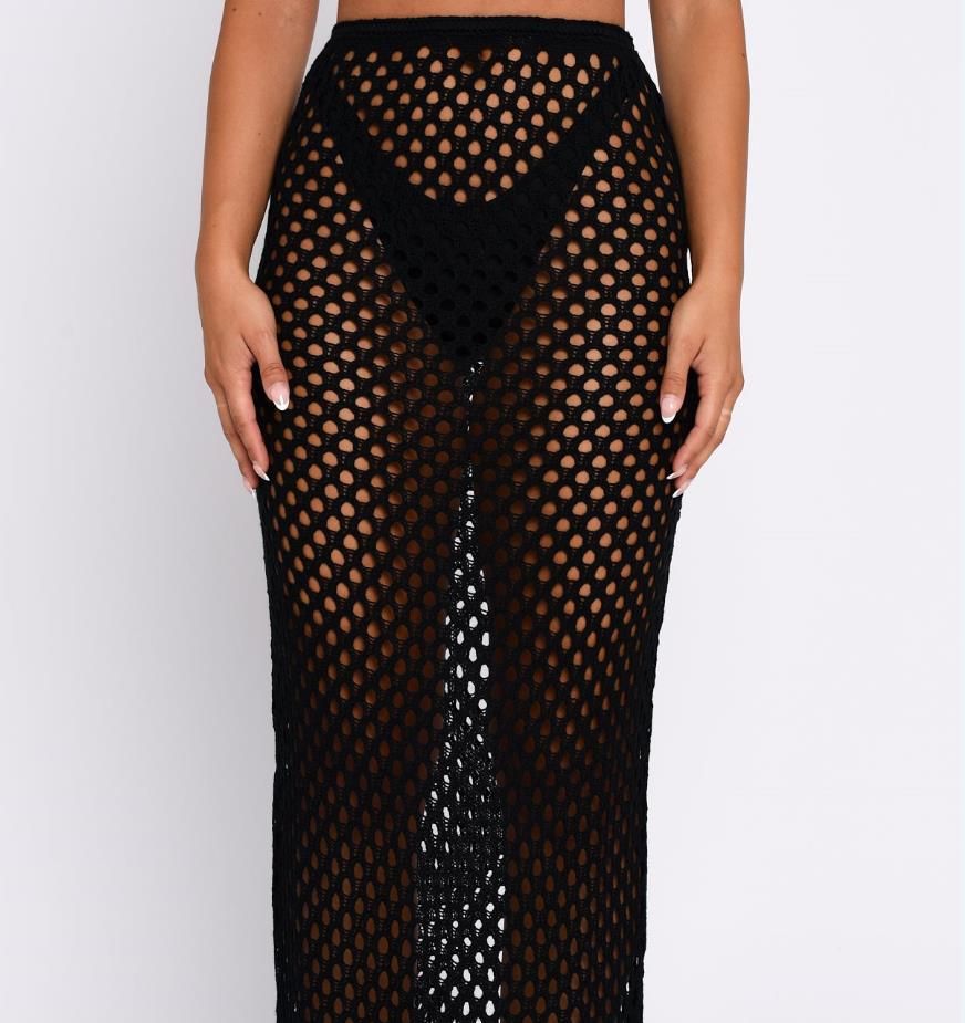(A)Yiiciovy Women's Sexy Holiday Bikini Cover-Ups Beach Hollow Out Fishnet Tassels Skirts Sexy Lady See Through Beach Long Skirts SMA