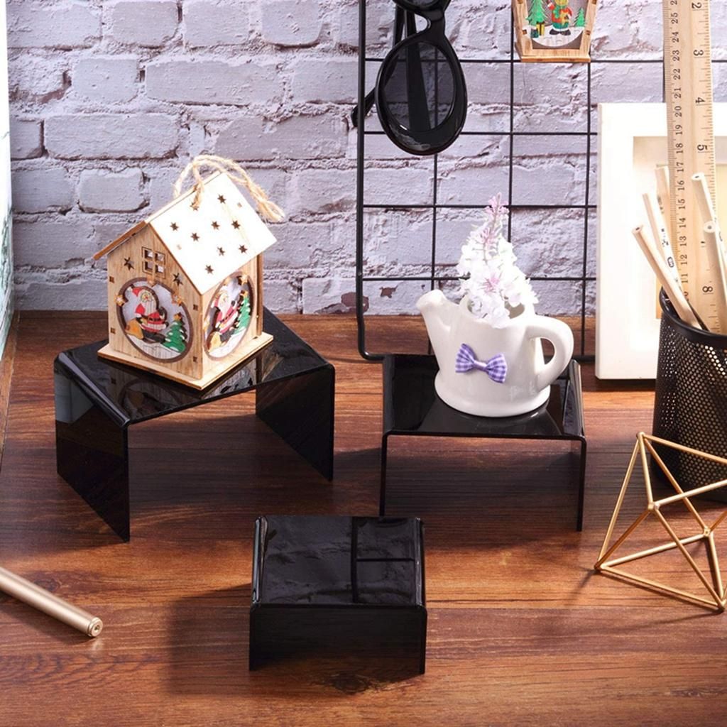 1 Set Acrylic Risers Display For Figures, Black Cake Stands For Candy