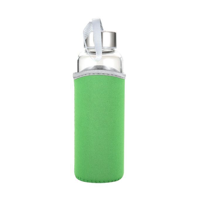 3 Ml Qu Ty Borosili Ate Gl  Travel Water Bottle With  Loth Sleeve  Over-green