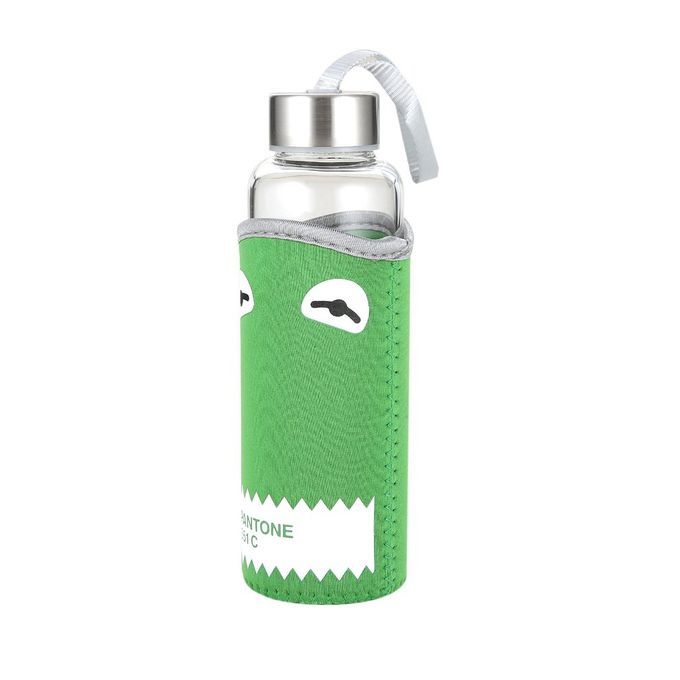 3 Ml Qu Ty Borosili Ate Gl  Travel Water Bottle With  Loth Sleeve  Over-green