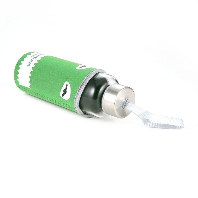 3 Ml Qu Ty Borosili Ate Gl  Travel Water Bottle With  Loth Sleeve  Over-green
