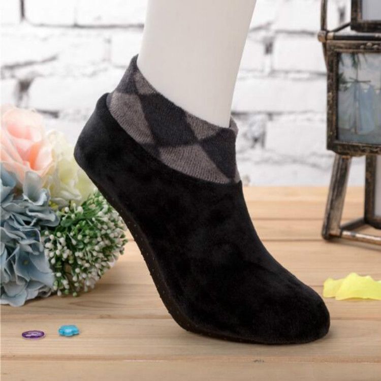 Men Thicken Winter Warm Boat Socks Elastic Indoor Floor Socks(Black)