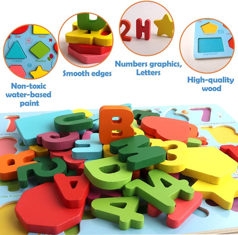3 Set Wooden Alphabets, Numbers And Shape Learning Toys