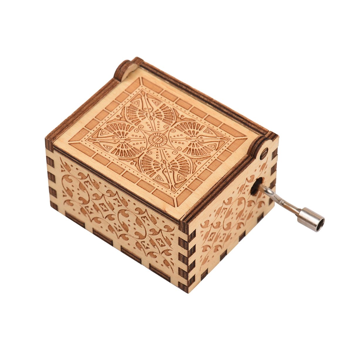 Vintage Wooden Music Box Palm-size Hand Crank Wood Case