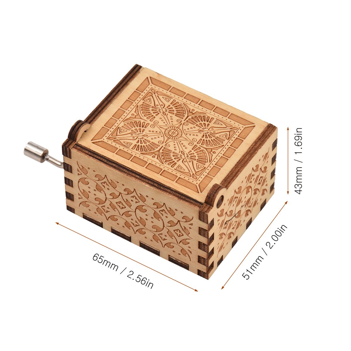 Vintage Wooden Music Box Palm-size Hand Crank Wood Case