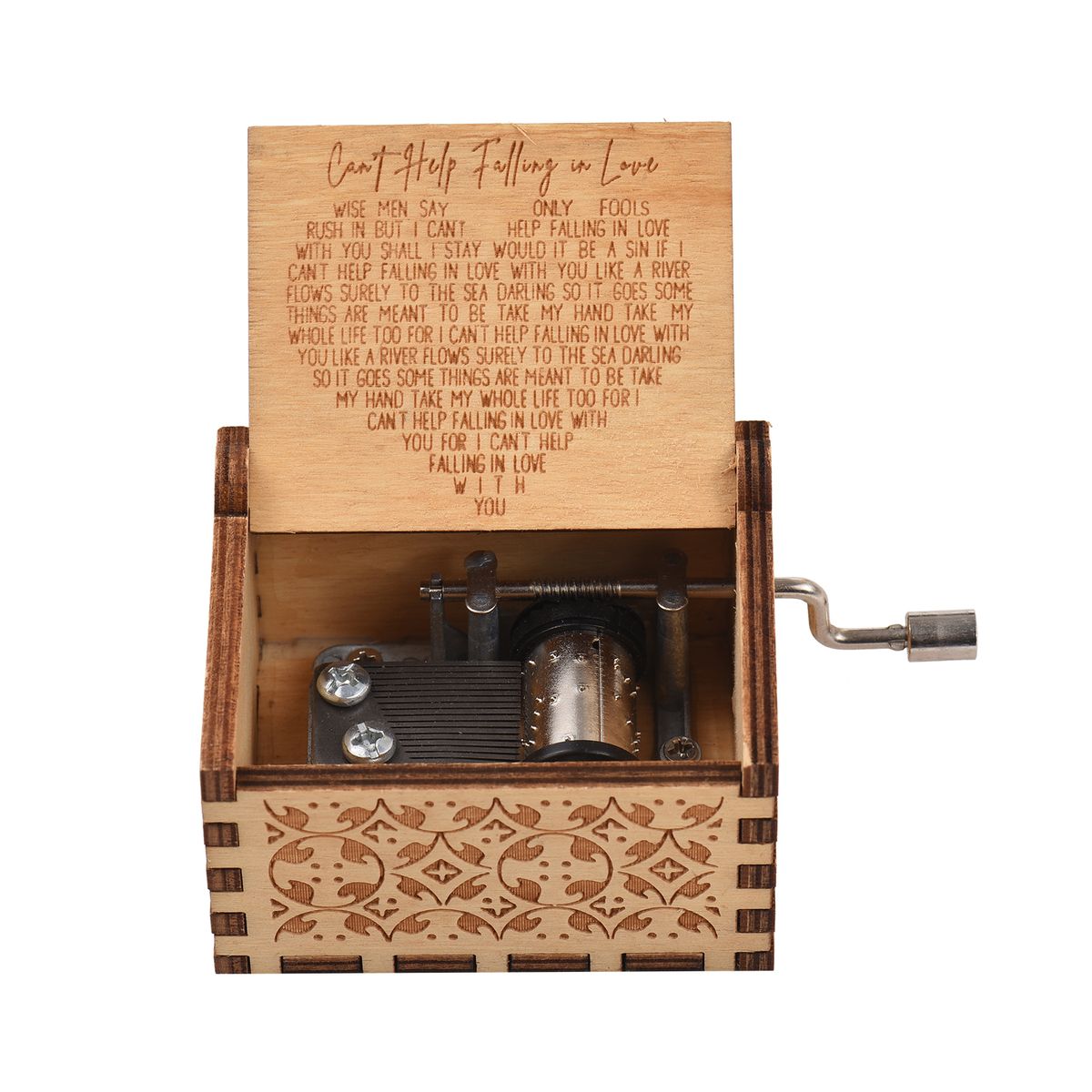 Vintage Wooden Music Box Palm-size Hand Crank Wood Case