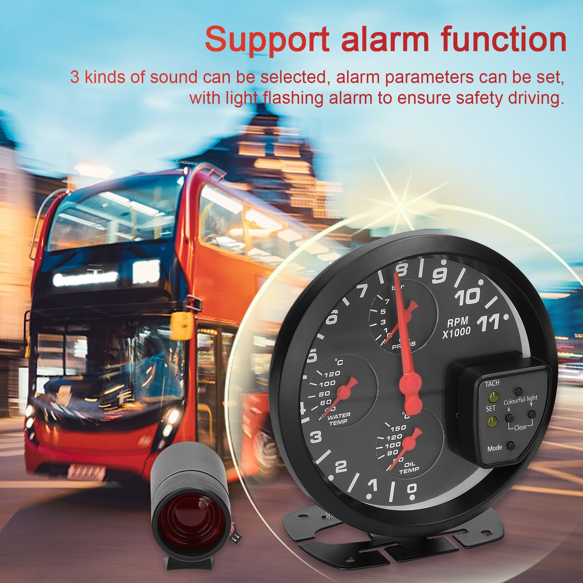 5 Inch 4 In 1 Car Multifunctional Gauge Tachometer Oil