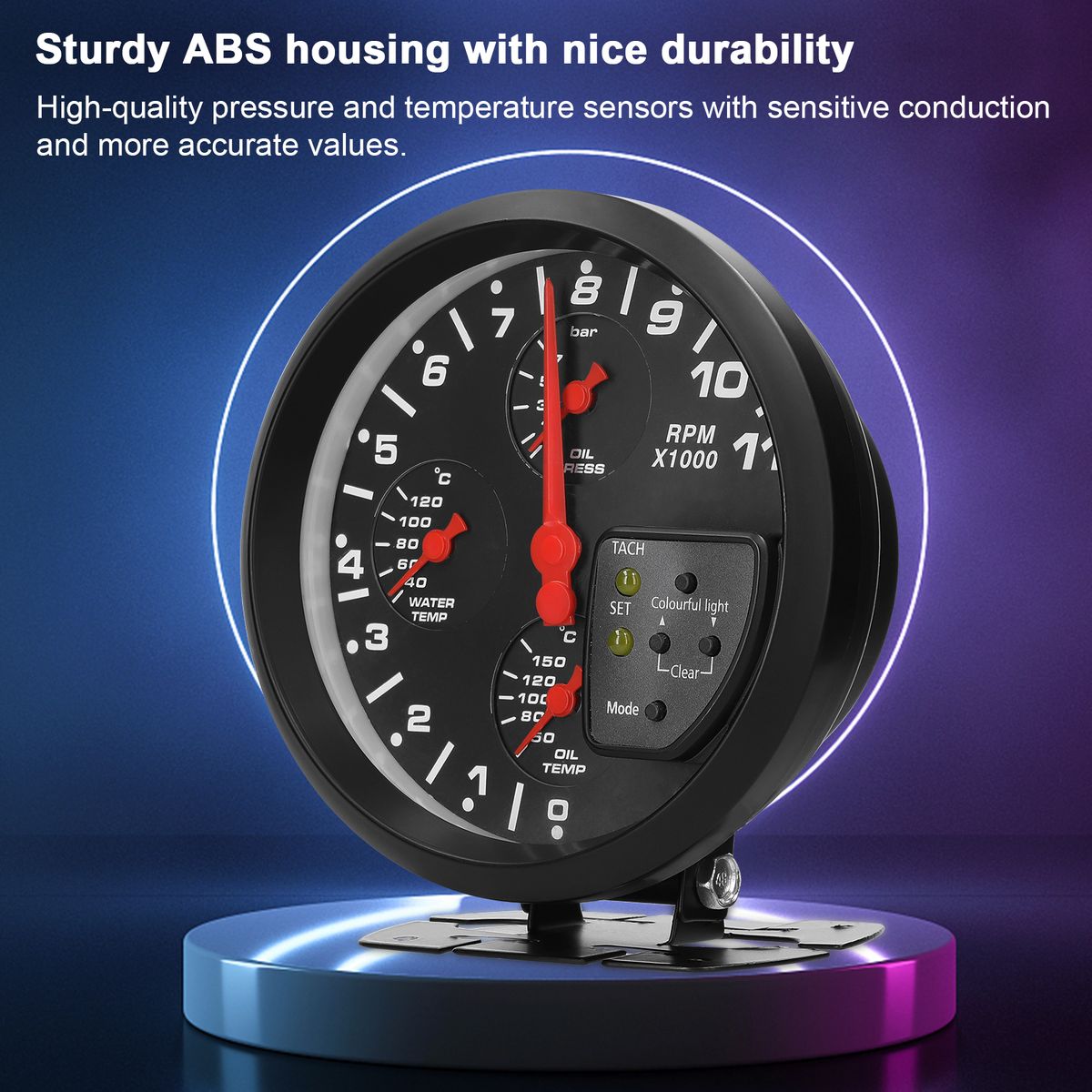 5 Inch 4 In 1 Car Multifunctional Gauge Tachometer Oil