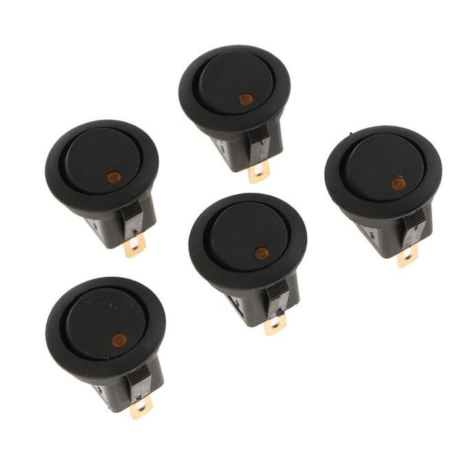5 Pcs 12V 16A 3-PIN Dot Led   Round Rocker Toggle Switch Yellow Light