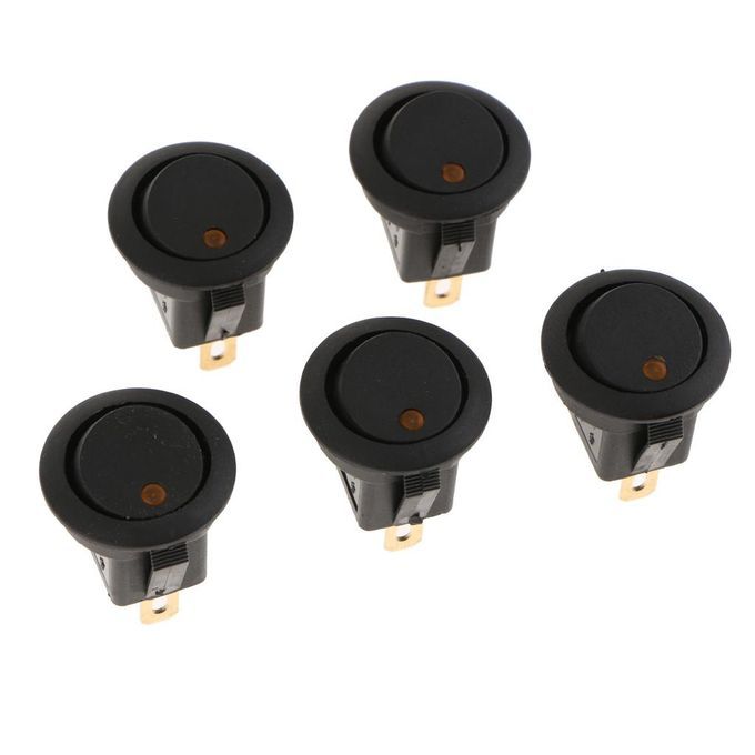5 Pcs 12V 16A 3-PIN Dot Led   Round Rocker Toggle Switch Yellow Light