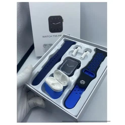 2 In 1 Smart Watch T55 Pro Max With Earbud & Extra Strap For Android & iPhone