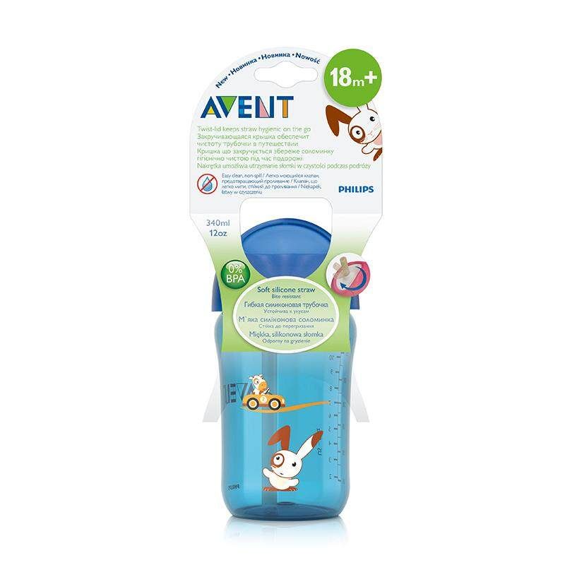 AVENT 340ml Baby Straw Cup Water Drinking BPA Free Bottle Feeding Cup For 18 M+ Blue Blue