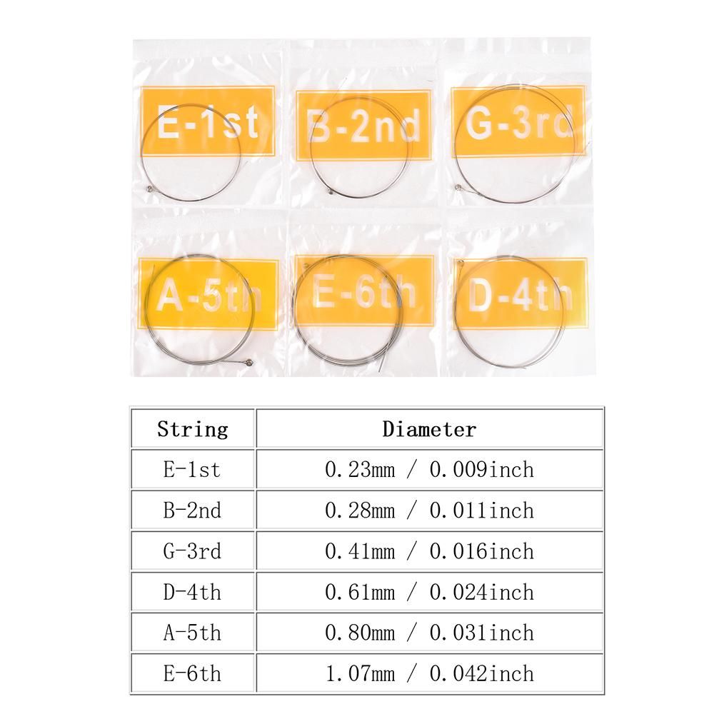 6 PCS Electric Guitar Strings (E-B-G-D-A-E) Steel Wire Strings Set Guitar Replacement Parts