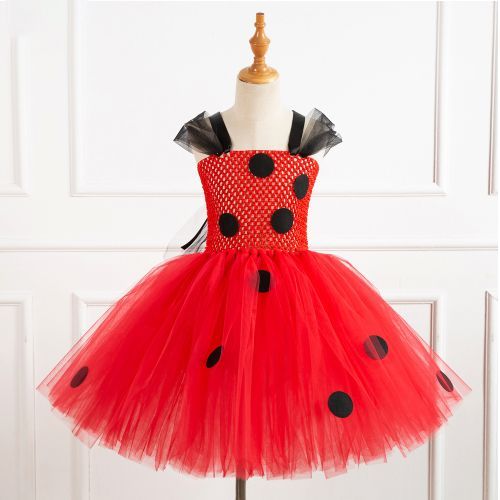 Girls Princess Dress [Sleeveless Discs*Festival Show*Cartoon Ladybug]-Red