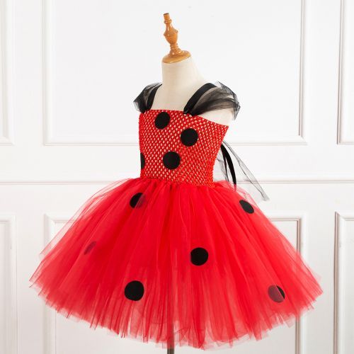 Girls Princess Dress [Sleeveless Discs*Festival Show*Cartoon Ladybug]-Red