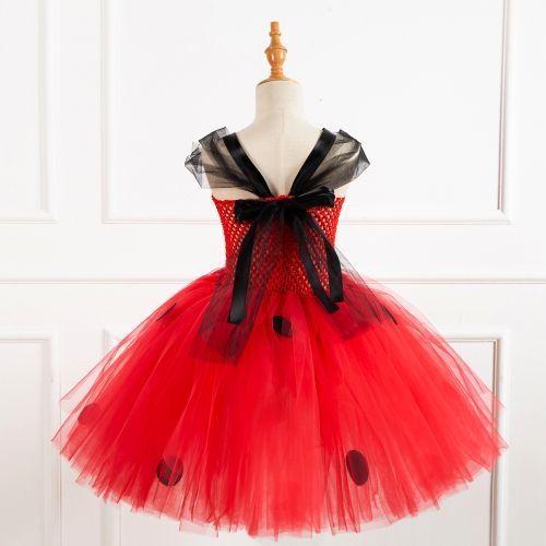 Girls Princess Dress [Sleeveless Discs*Festival Show*Cartoon Ladybug]-Red