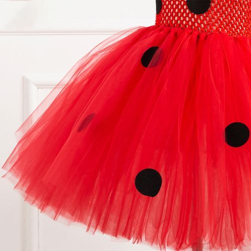 Girls Princess Dress [Sleeveless Discs*Festival Show*Cartoon Ladybug]-Red
