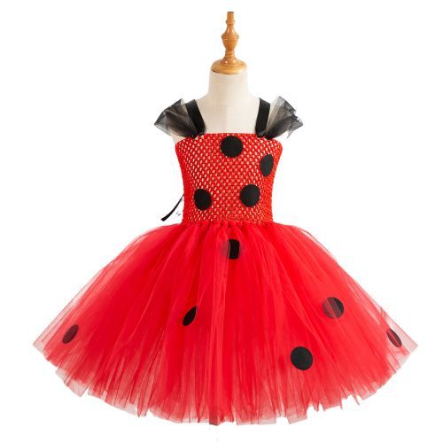 Girls Princess Dress [Sleeveless Discs*Festival Show*Cartoon Ladybug]-Red