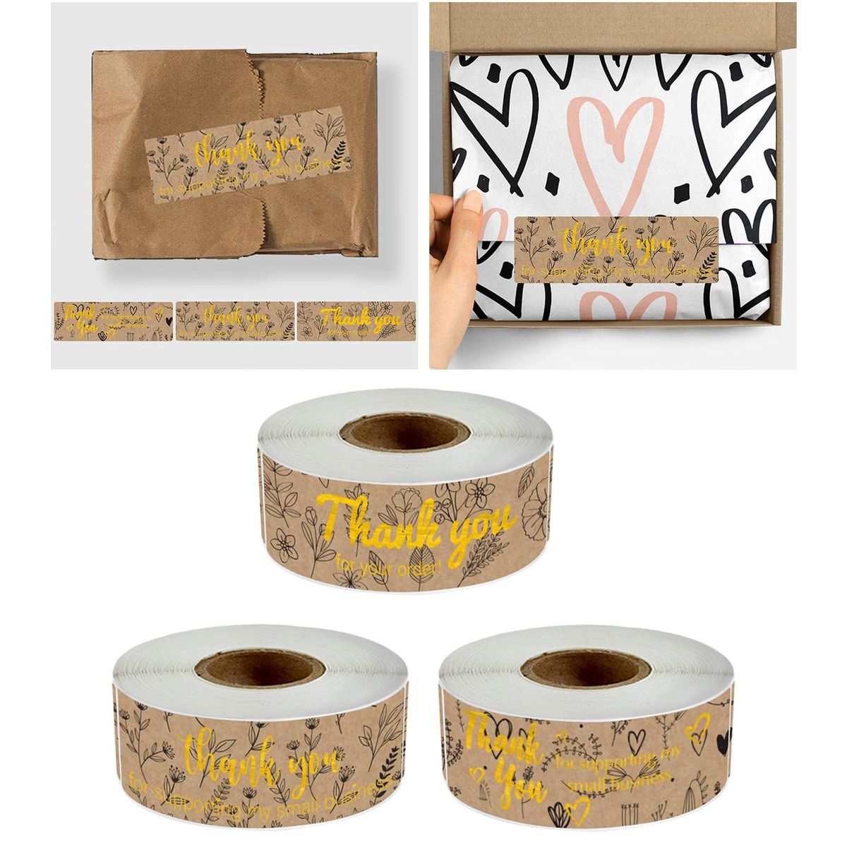 Kraft Thank YOU Stickers Seal Label Decorative For Gift Packaging