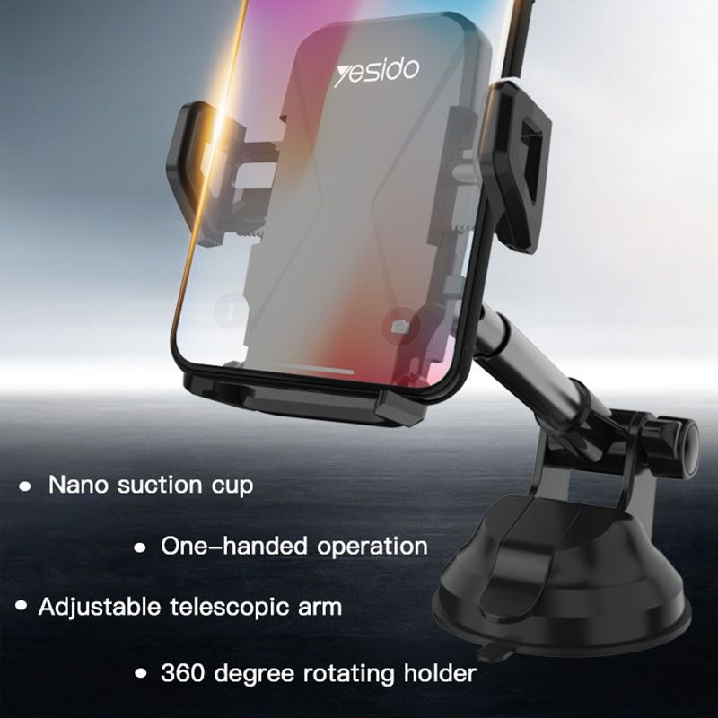 C40 Car Foldable 360 Degree Rotation Automatic Clip Phone Holder(Black)