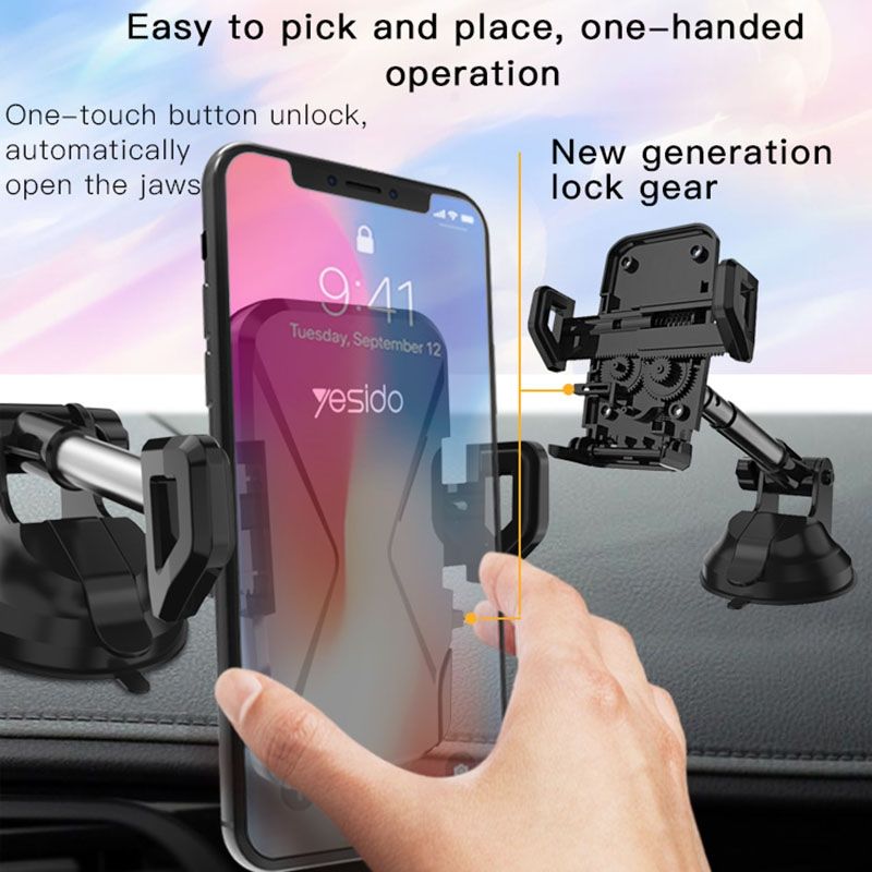 C40 Car Foldable 360 Degree Rotation Automatic Clip Phone Holder(Black)