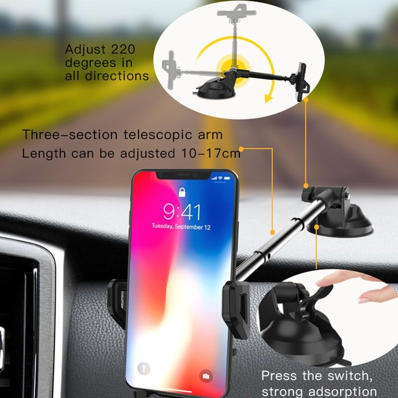 C40 Car Foldable 360 Degree Rotation Automatic Clip Phone Holder(Black)