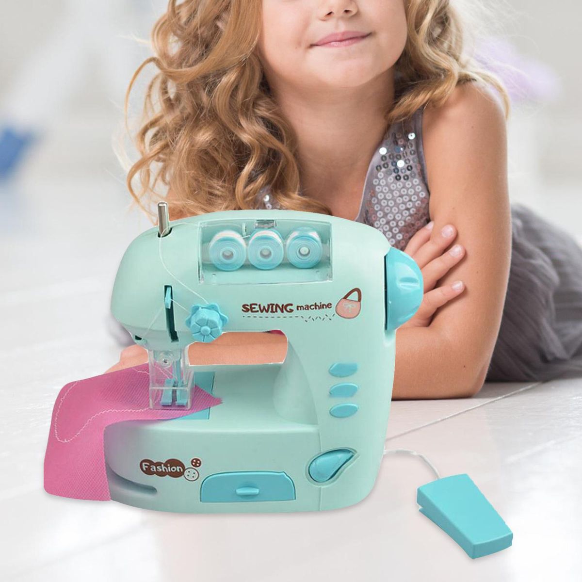 Simulation Electric Sewing Machine Kids Craft Learning Toy For Blue