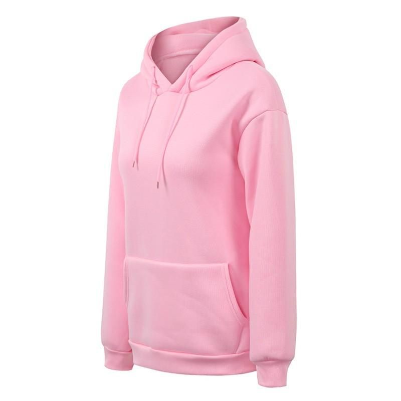 Women Sweatshirt Solid Color Hooded Neckline Dropped Shoulder Pocket Ribbed Long Sleeve Casual Loose Pullover
