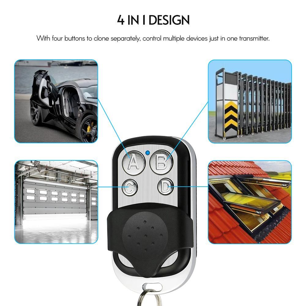 433MHz Copy Remote Controller Metal Clone Remotes 4 Buttons Cloning Key Fob Garage Duplicator Remote Control Key Fob with Cover Protection