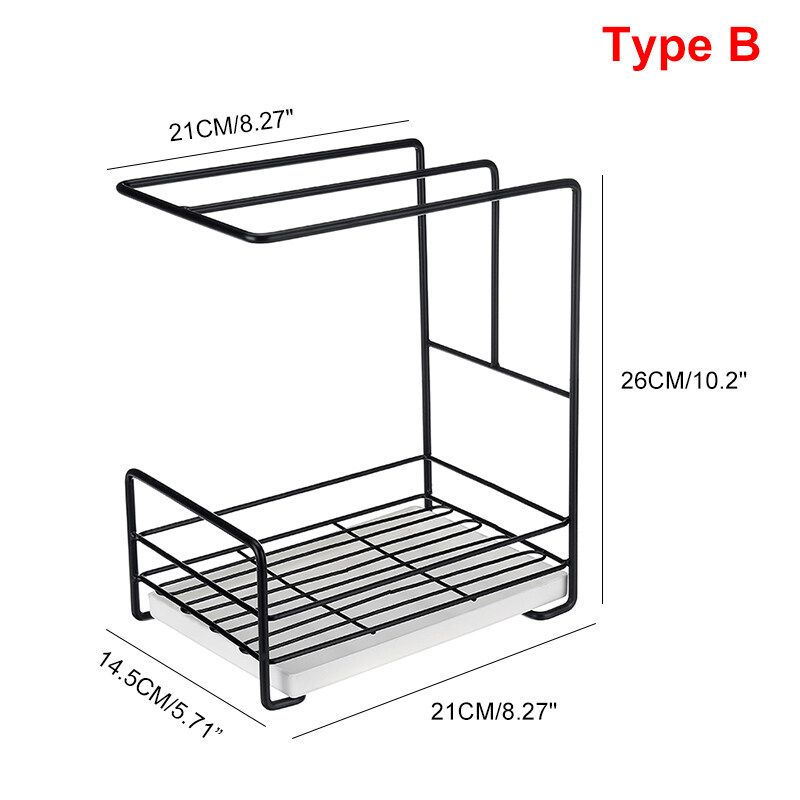 3-IN-1 Kitchen Sponge Rag Holder Rack Drain Tray Stainless Steel Organizer Hold Black Type B