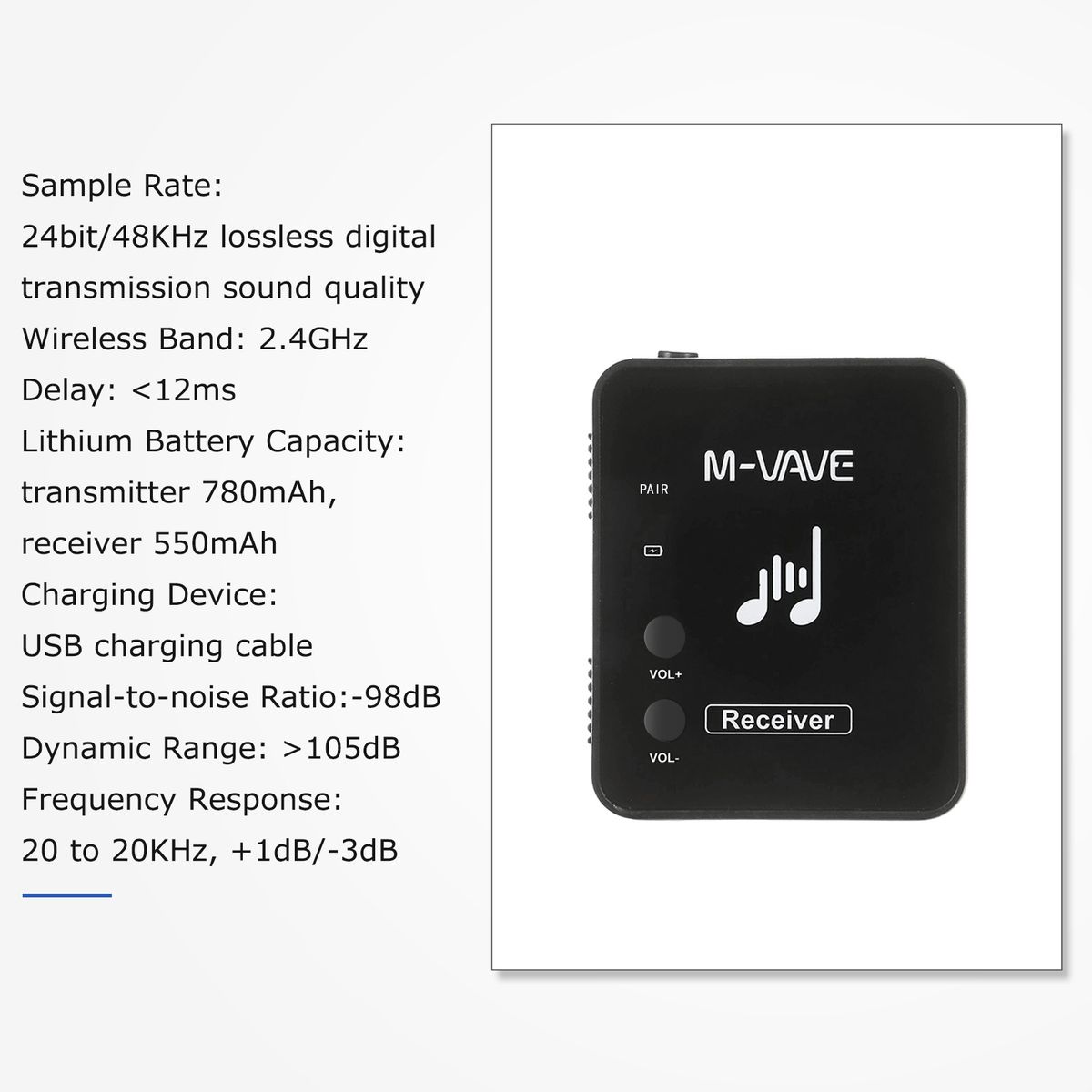 M-VAVE WP-10 2.4GHz Wireless Ear Back Receiver Rechargeable