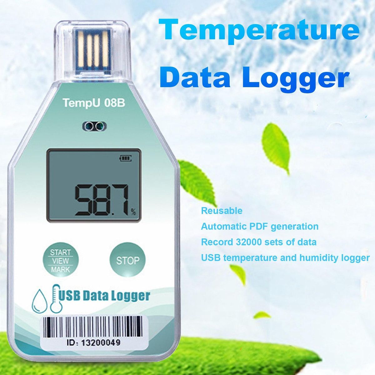 TempU08B Temperature Data 32000 Capacity PDF Report Support Reuse IP67 Temperature Recorder Cold Chain Recorder