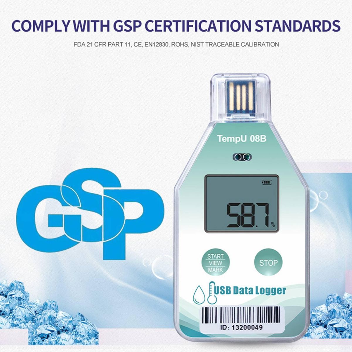 TempU08B Temperature Data 32000 Capacity PDF Report Support Reuse IP67 Temperature Recorder Cold Chain Recorder