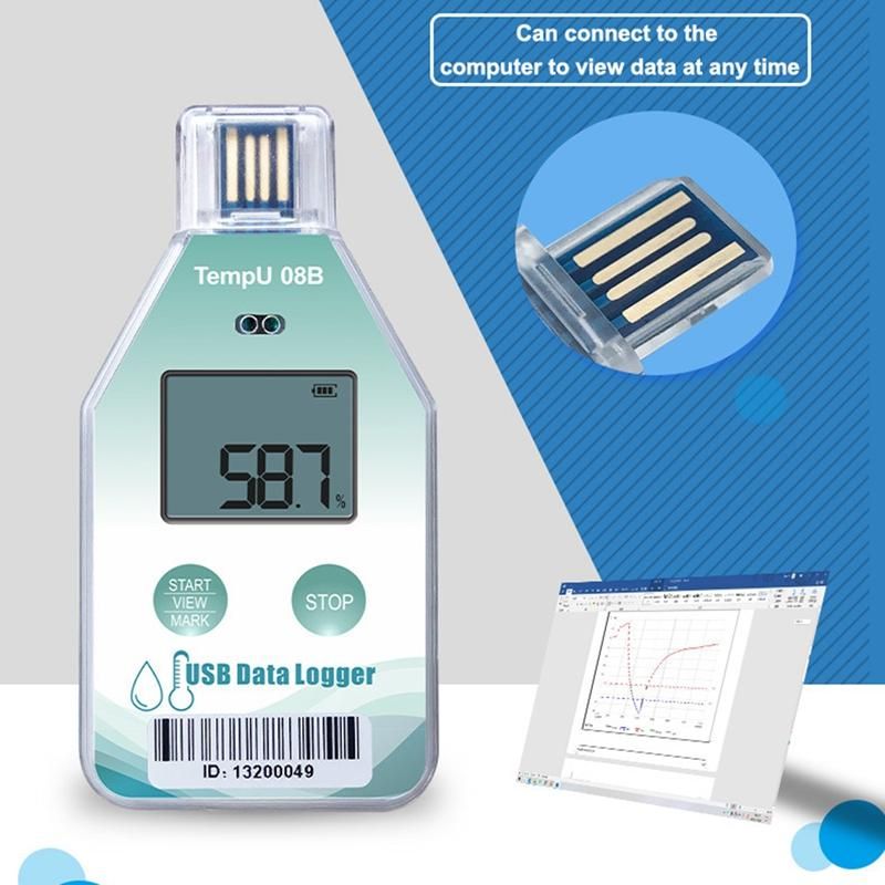 TempU08B Temperature Data 32000 Capacity PDF Report Support Reuse IP67 Temperature Recorder Cold Chain Recorder