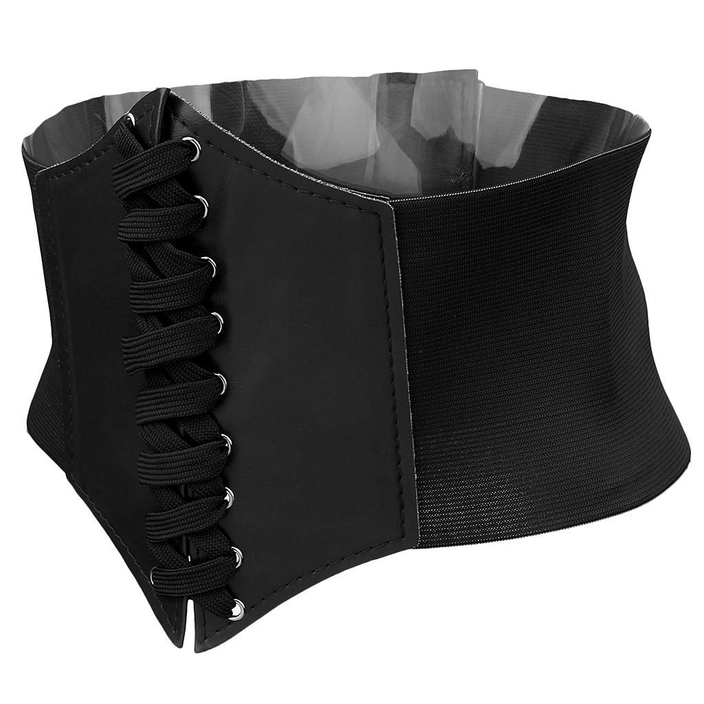 Womens Lace Up  Corset Stretch Wide Waistband Waist Belt -Black Black