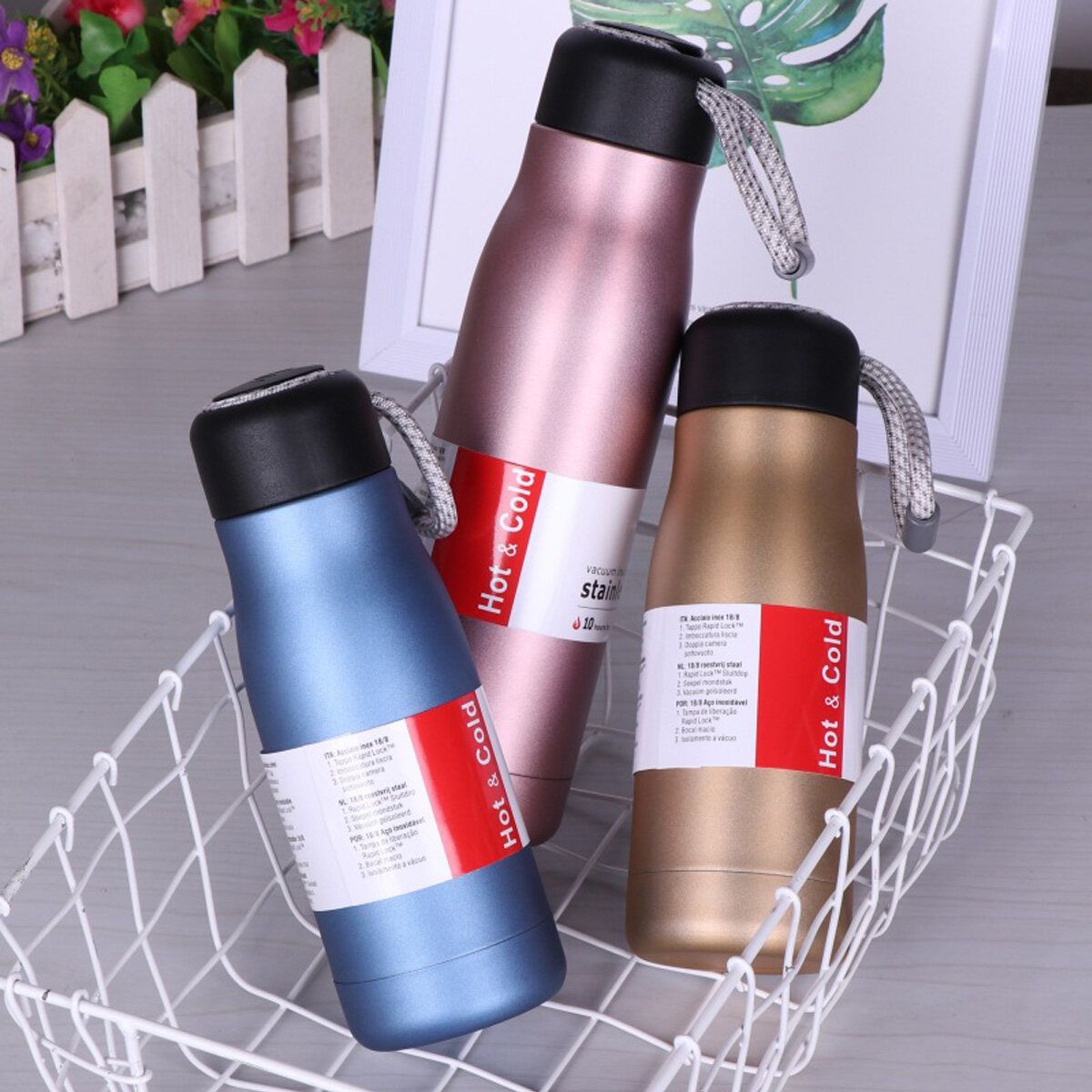 600ML Water Bottle Vacuum Insulated Flask Thermal Sport Chilly Drinks Cold Cups Rose Gold600ML