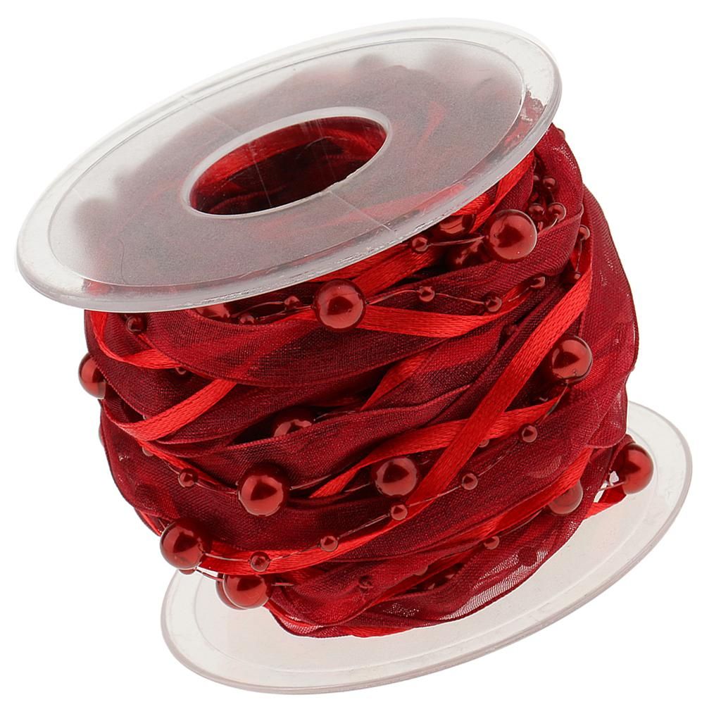 10m Pearl Beads Sheer Lace Trim Garland For Wedding Burgundy