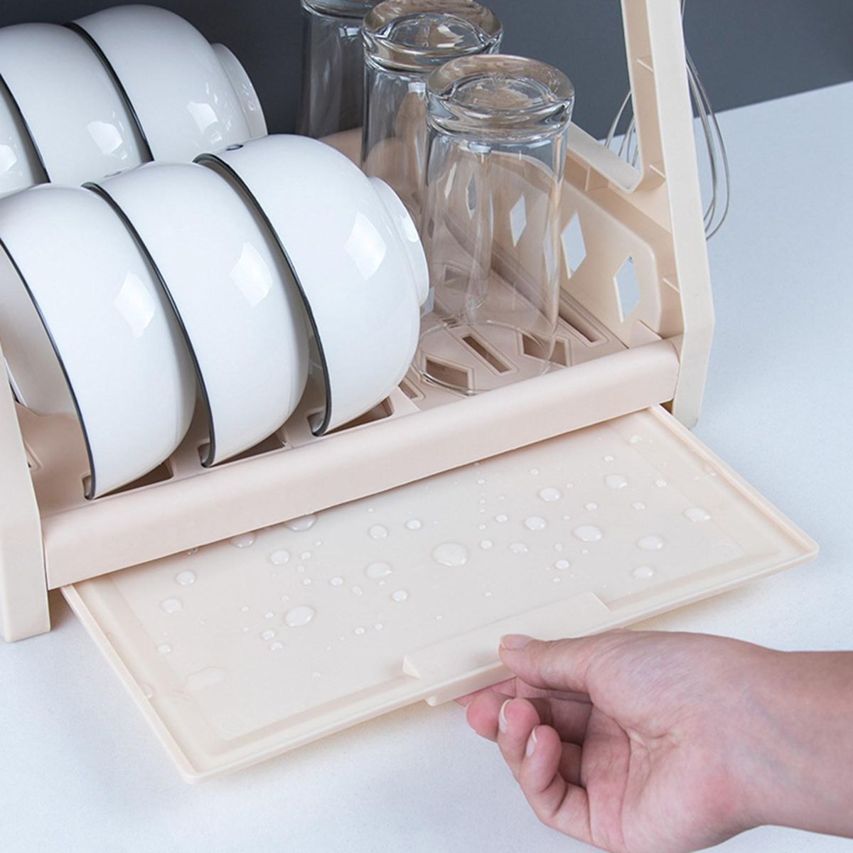 Double-Layer Kitchen Dish Bowl Draining Storage Rack Drying
