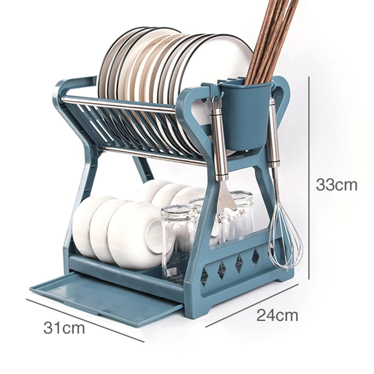 Double-Layer Kitchen Dish Bowl Draining Storage Rack Drying
